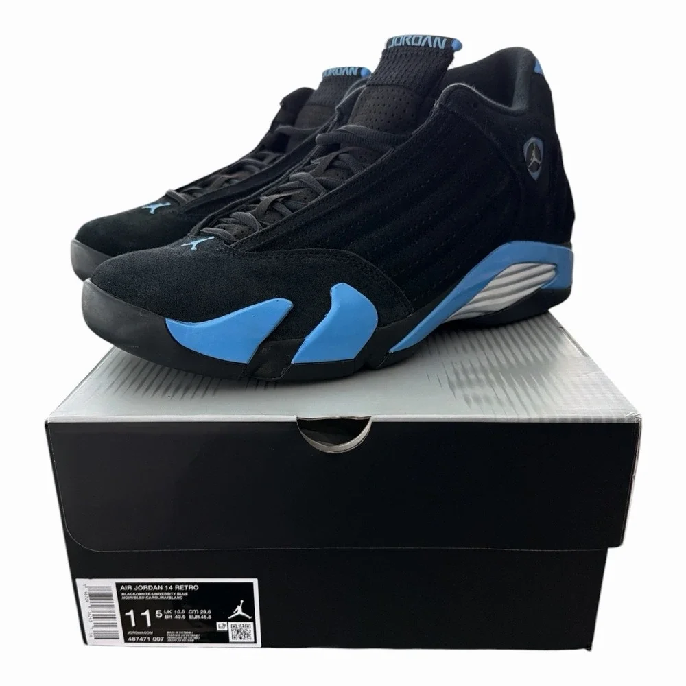 Air Jordan 14 Retro Black/University Blue (Style 48741-007) Size 11 1/2
